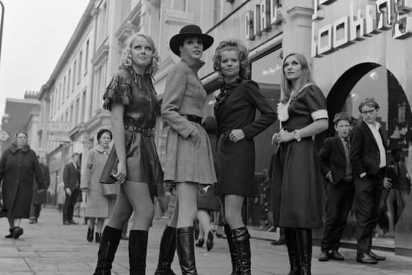 At the opening of a new boutique, Just Looking, on the King’s Road, Chelsea, models Vicky Wise, Jenny Skelton, Jane London and Diana Reeves show a choice of skirt lengths from the mini to the maxi. (Photo Mirrorpix/Omnibus)