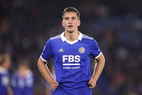 Dennis Praet of Leicester City during the Premier League match between Leicester City and Leeds  (Photo by Alex Pantling/Getty Images)