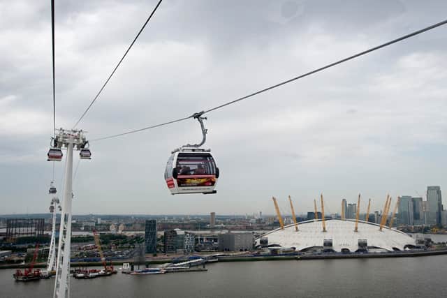 The London cable car connects the O2 with the Royal Docks and City Hall.
