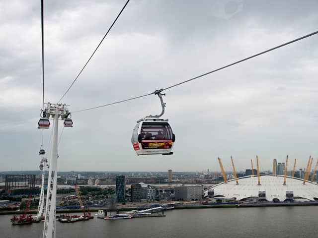 The London cable car connects the O2 with the Royal Docks and City Hall.