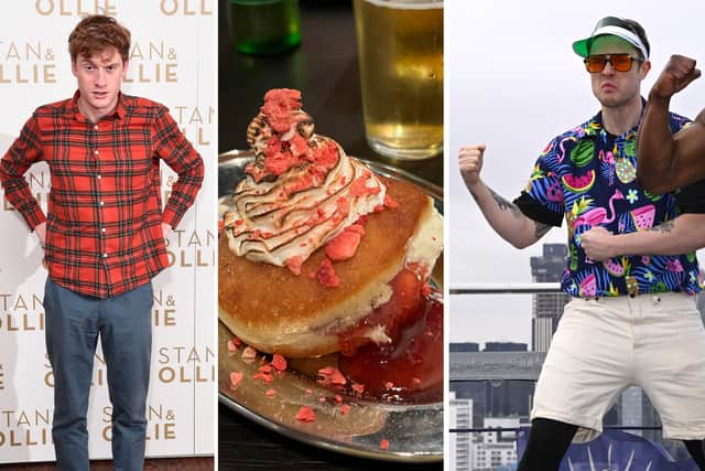 Off Menu Podcast is hosted by Ed Gamble (right) and James Acaster as the genie waiter. (Photos by Eamonn M. McCormack/Getty/André Langlois/Gareth Cattermole)