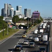 Traffic queuing on the approach to the Blackwall Tunnel. Credit:  Glyn Kirk/AFP via Getty Images. 