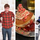Off Menu Podcast is hosted by Ed Gamble (right) and James Acaster as the genie waiter. (Photos by Eamonn M. McCormack/Getty/André Langlois/Gareth Cattermole)