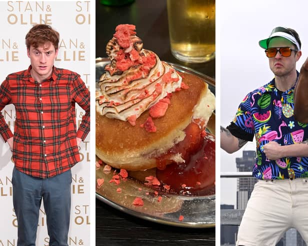 Off Menu Podcast is hosted by Ed Gamble (right) and James Acaster as the genie waiter. (Photos by Eamonn M. McCormack/Getty/André Langlois/Gareth Cattermole)