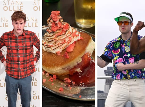 Off Menu Podcast is hosted by Ed Gamble (right) and James Acaster as the genie waiter. (Photos by Eamonn M. McCormack/Getty/André Langlois/Gareth Cattermole)