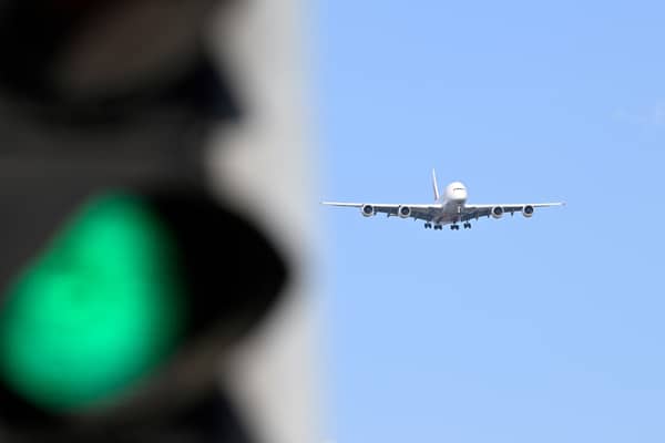 An airplane coming into Heathrow Airport, on the outskirts of west London. Credit: Damien Meyer/AFP via Getty Images.