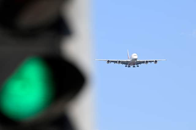An airplane coming into Heathrow Airport, on the outskirts of west London. Credit: Damien Meyer/AFP via Getty Images.
