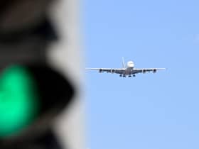 An airplane coming into Heathrow Airport, on the outskirts of west London. Credit: Damien Meyer/AFP via Getty Images.