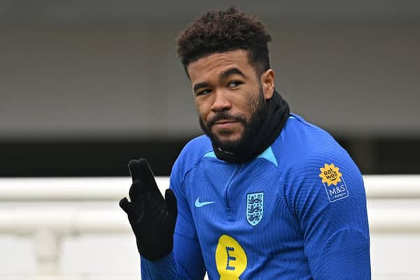 England’s defender Reece James attend a team training session at St George’s Park in Burton-on-Trent (Photo by PAUL ELLIS/AFP via Getty Images)