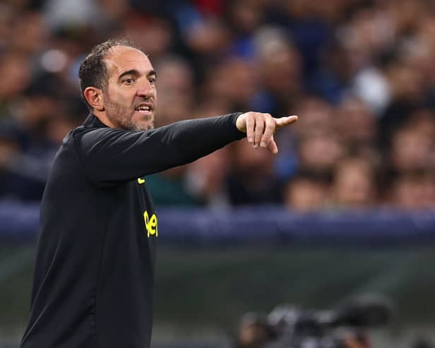 Cristian Stellini, Assistant Manager of Tottenham Hotspur gives their team instructions during the UEFA Champions League (Photo by Clive Rose/Getty Images)