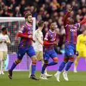 Eberechi Eze of Crystal Palace celebrates after scoring the team's first goal (Photo by Paul Harding/Getty Images)