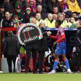 Wilfried Zaha of Crystal Palace is subbed off after picking up an injury during the Premier League match (Photo by Ryan Pierse/Getty Images)
