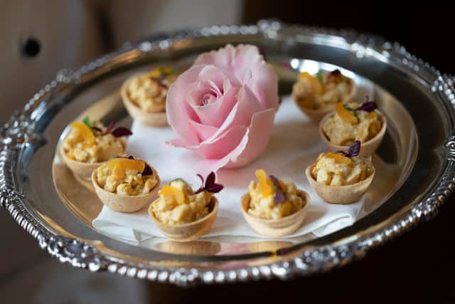 Coronation chicken vol-au-vents at a reception for Queen Elizabeth II to celebrate the start of the Platinum Jubilee on February 5, 2022. (Photo by Joe Giddens/pool/AFP via Getty Images)
