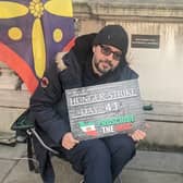 Vahid Beheshti on Day 41 of his hunger strike outside the Foreign Office. Credit: Lynn Rusk