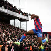 Jean-Philippe Mateta of Crystal Palace celebrates after scoring the team’s second goal during the Premier League match  (Photo by Ryan Pierse/Getty Images)