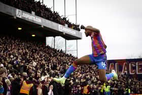 Jean-Philippe Mateta of Crystal Palace celebrates after scoring the team’s second goal during the Premier League match  (Photo by Ryan Pierse/Getty Images)