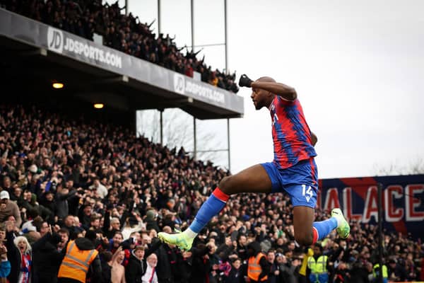 Jean-Philippe Mateta of Crystal Palace celebrates after scoring the team’s second goal during the Premier League match  (Photo by Ryan Pierse/Getty Images)