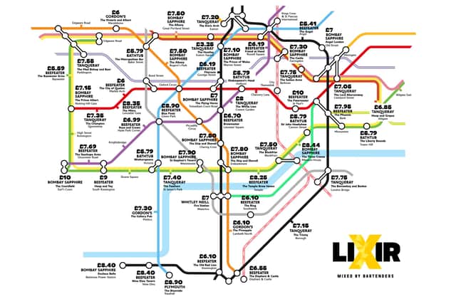 A ‘Tube map’ of cheap gin and tonics, by Lixir.