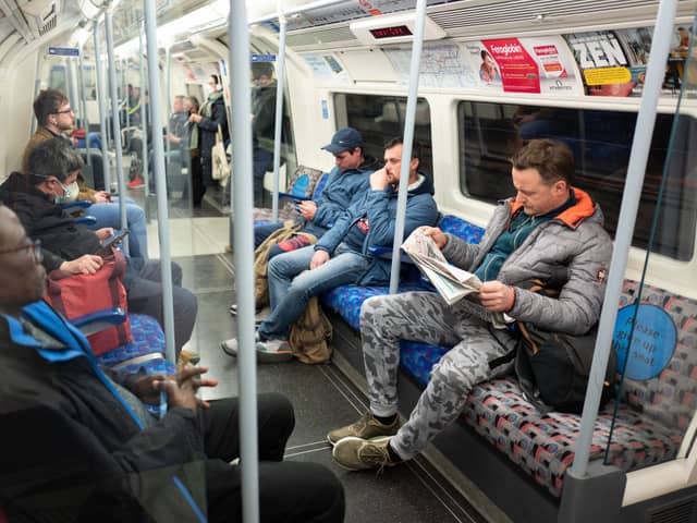 Passengers on the London Underground Jubilee line. (Photo by Leon Neal/Getty Images)