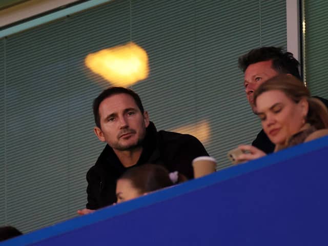 Frank Lampard looks on from the stands prior to the Premier League match (Photo by Ryan Pierse/Getty Images)