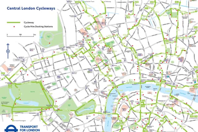 A map of central London’s cycleways. (Picture TfL)
