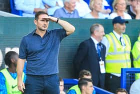  Frank Lampard reacts during the English Premier League football match between Everton and Chelsea  (Photo by LINDSEY PARNABY/AFP via Getty Images)