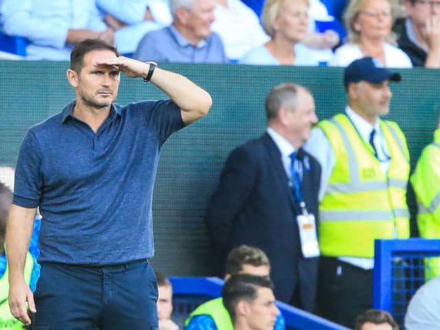  Frank Lampard reacts during the English Premier League football match between Everton and Chelsea  (Photo by LINDSEY PARNABY/AFP via Getty Images)