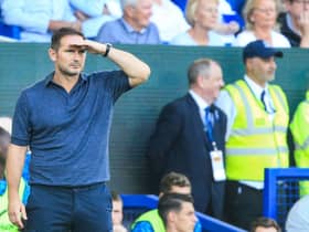  Frank Lampard reacts during the English Premier League football match between Everton and Chelsea  (Photo by LINDSEY PARNABY/AFP via Getty Images)