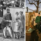 Princess Elizabeth during a trip to the zoo in 1939 (left), and Prince Charles in 2014. (Photos ZSL)