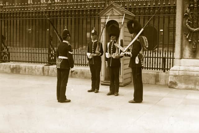 The Changing of the Guard ceremony at Buckingham Palace in 1912.  (Photo by Hulton Archive/Getty Images)