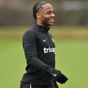 Raheem Sterling attends a team training session at Chelsea’s Cobham training facility in Stoke D’Abernon (Photo by GLYN KIRK/AFP via Getty Images)