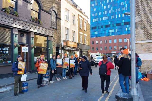 Junior doctors on-strike outside The Royal London Hospital in Whitechapel. Credit: Ben Lynch.
