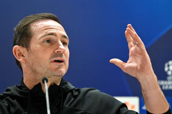 Frank Lampard gives a press conference at the Santiago Bernabéu stadium in Madrid on April 11, 2023 Photo by JAVIER SORIANO/AFP via Getty Images)