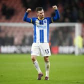 Pascal Gross of Brighton & Hove Albion celebrates following the Premier League match (Photo by Mike Hewitt/Getty Images)