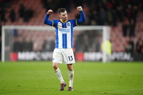 Pascal Gross of Brighton & Hove Albion celebrates following the Premier League match (Photo by Mike Hewitt/Getty Images)