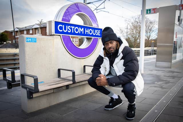 Rapper Guvna B, who grew up in Custom House voices the new station audio guide. Credit: TfL