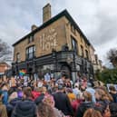 Protestors from opposing sides gather outside the Honor Oak pub on February 25. Credit: Ferdinand Kingsley