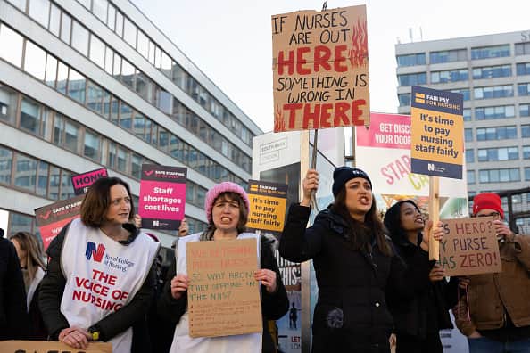 Members of the Royal College of Nursing union could strike until Christmas if no deal is reached with the government over pay. (Photo by Hesther Ng/SOPA Images/LightRocket via Getty Images) (Photo by Tejas Sandhu/SOPA Images/LightRocket via Getty Images)