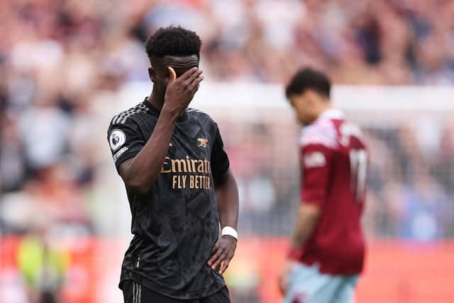 Bukayo Saka’s penalty miss proved costly against West Ham (Image: Getty Images)