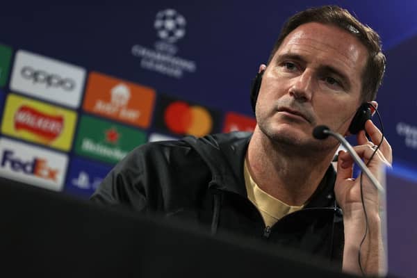 Chelsea’s English caretaker manager Frank Lampard reacts following a press conference at Stamford Bridge (Photo by ADRIAN DENNIS/AFP via Getty Images)