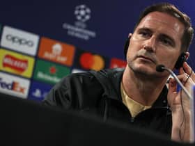 Chelsea’s English caretaker manager Frank Lampard reacts following a press conference at Stamford Bridge (Photo by ADRIAN DENNIS/AFP via Getty Images)