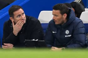 Frank Lampard (L) reacts during the Champions League quarter-final second-leg football match (Photo by GLYN KIRK/AFP via Getty Images)