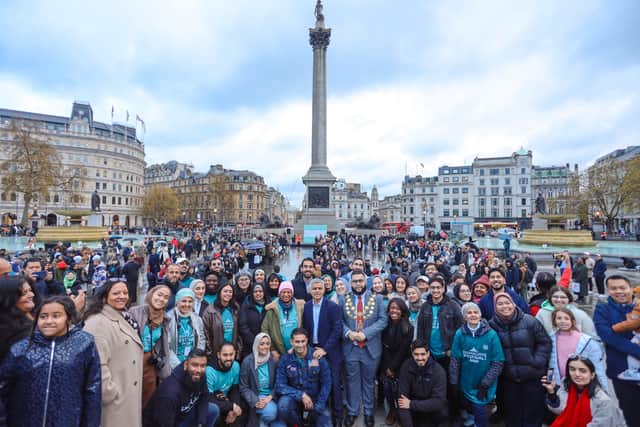 More than 3,000 people attended the final Open Iftar of Ramadan 2023 in Trafalgar Square. Credit: Ramadan Tent Project.