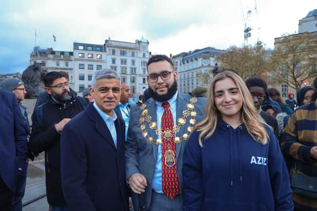 Sadiq Khan, mayor of London, Cllr Hamza Taouzzale, lord mayor of Westminster, and Rahima Aziz, trustee at the Aziz Foundation, were among the speakers on the night. Credit: Ramadan Tent Project.