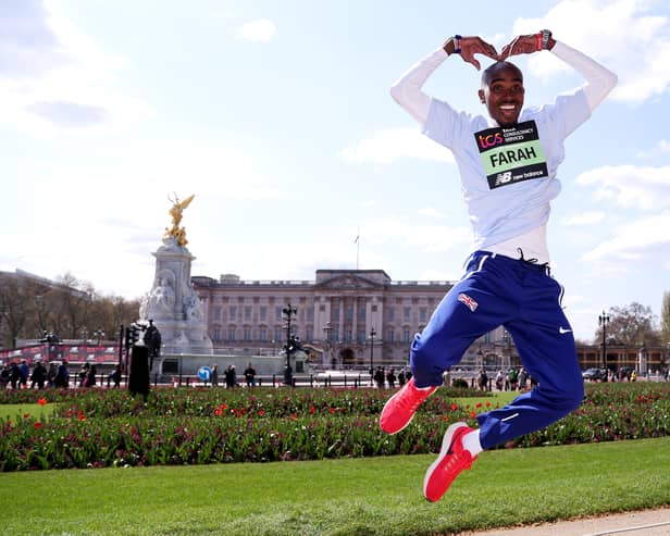 Mo Farah, ahead of the 2023 TCS London Marathon on April 20. (Photo by Warren Little/Getty Images)
