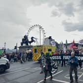 The Big One protesters on Westminster Bridge on Monday. 