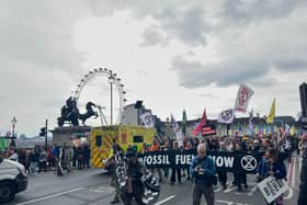 The Big One protesters on Westminster Bridge on Monday. 
