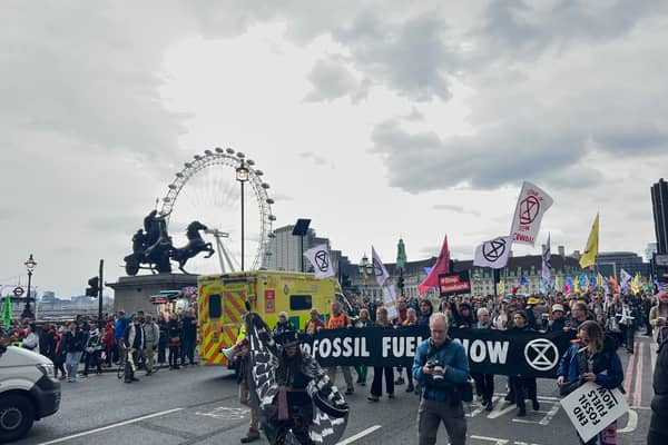 The Big One protesters on Westminster Bridge on Monday. 