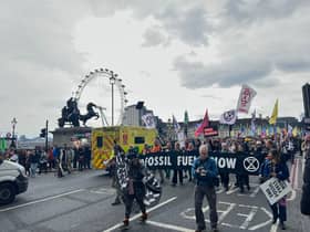 The Big One protesters on Westminster Bridge on Monday. 