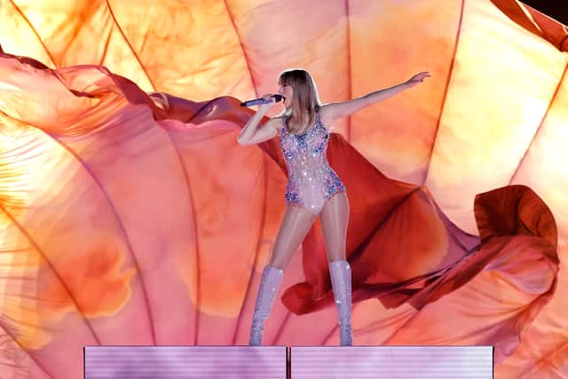 GLENDALE, ARIZONA - MARCH 17: (Editorial use only and no commercial use at any time. No use on publication covers is permitted after August 9, 2023.) Taylor Swift performs onstage for the opening night of "Taylor Swift | The Eras Tour" at State Farm Stadium on March 17, 2023 in Swift City, ERAzona (Glendale, Arizona). The city of Glendale, Arizona was ceremonially renamed to Swift City for March 17-18 in honor of The Eras Tour. (Photo by Kevin Winter/Getty Images for TAS Rights Management)